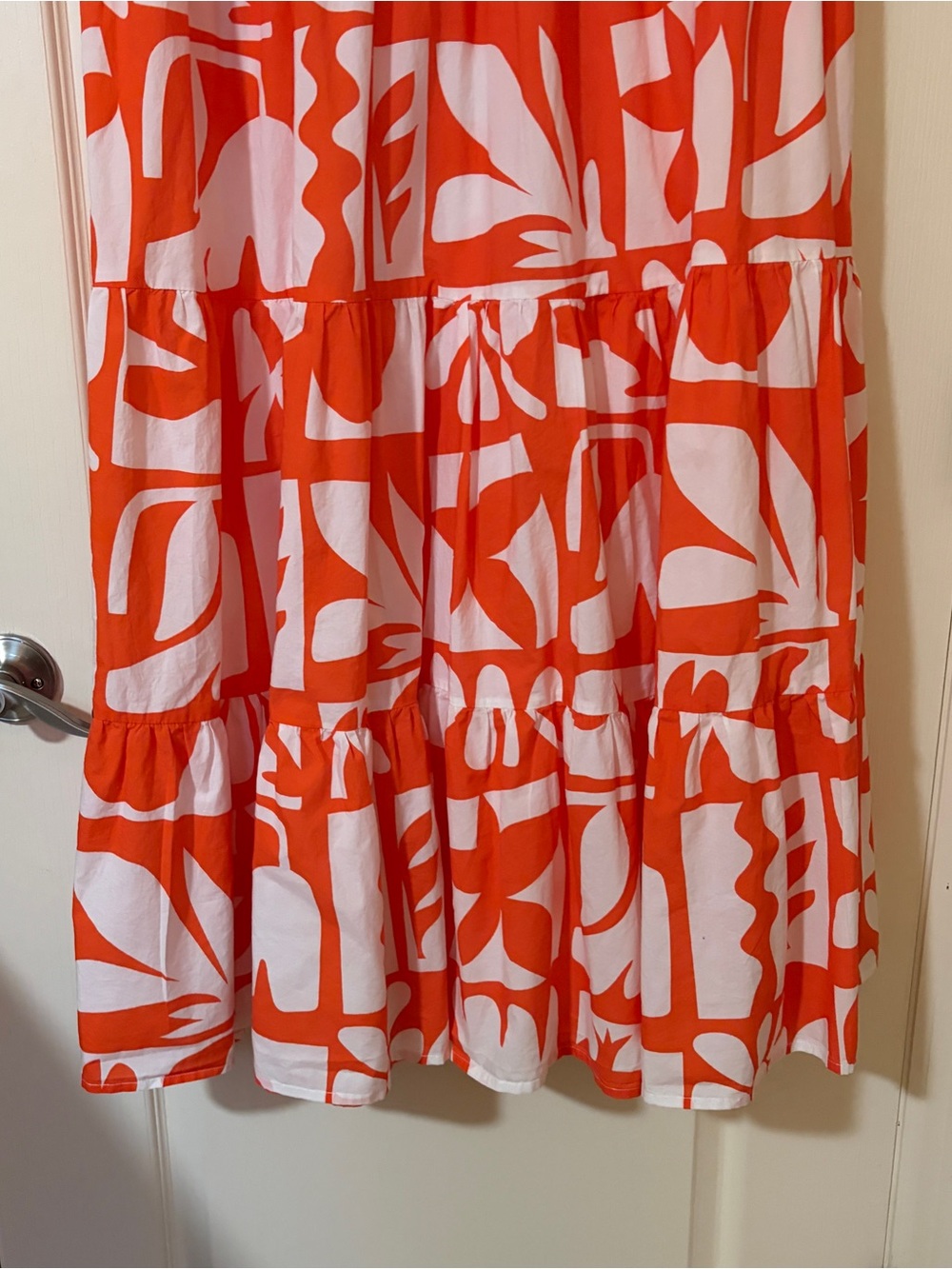 Women’s Orange & White Printed Tiered Dress - Picture 5 of 13